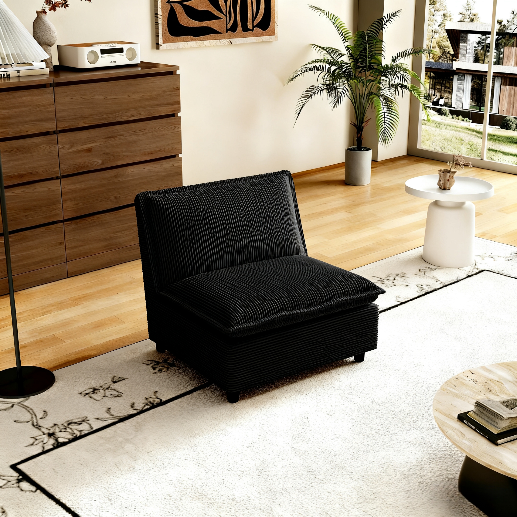 Vinform Upholstered Armless Sofa Chair, Compose 2/3/4 Seat Couch, Black