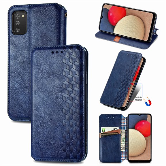 Case for Samsung Galaxy A03s Flip Cover Wallet Flip Cover Magnetic Protective - Blue