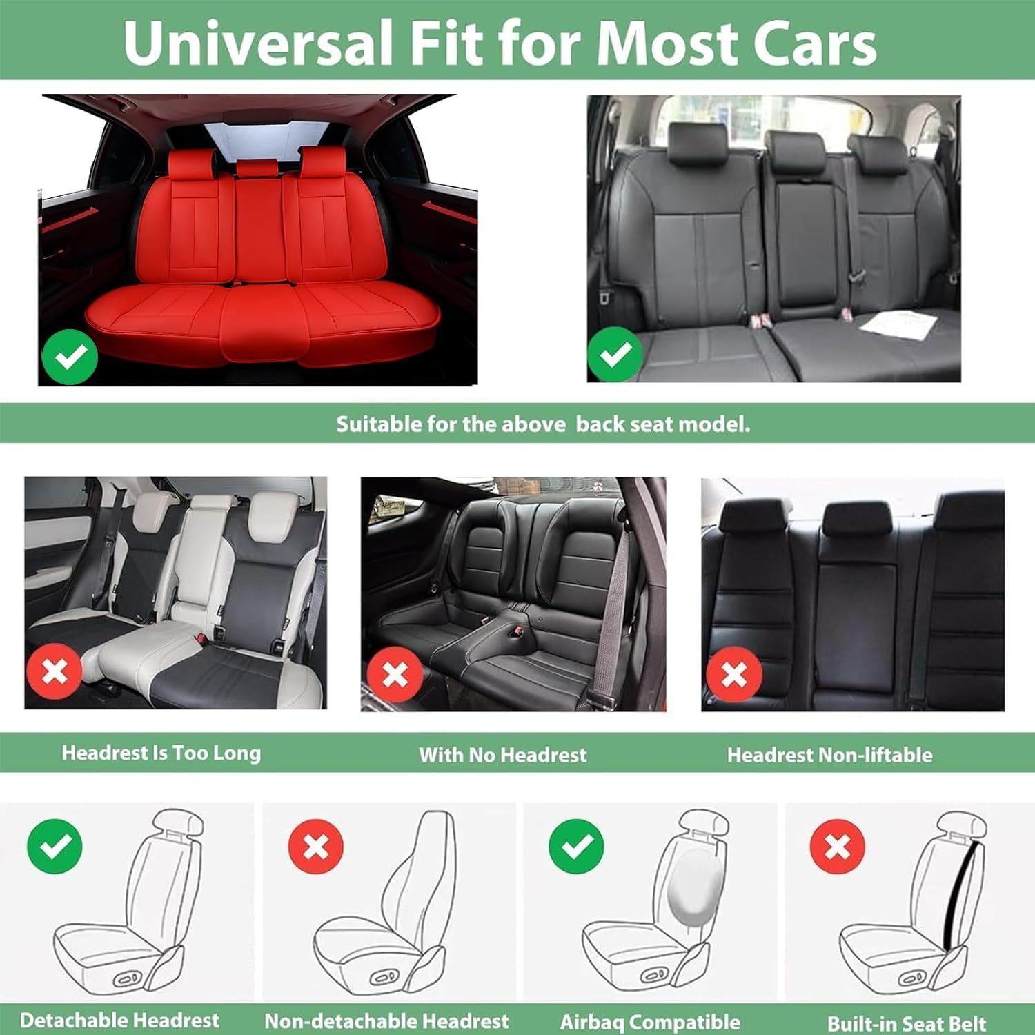 HOMOSTARRY Red Car Seat Cover Nappa Leather Front Seat, Waterproof Car Seat Protector Cover Airbag Compatible, Vehicles Cushion Universal Fit for Most Cars, Sedans, Pick-up Trucks