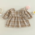 thumbnail image 2 of Infant Plaid Dress Square Neck Long Sleeve Buttons A-line Dress, 2 of 9
