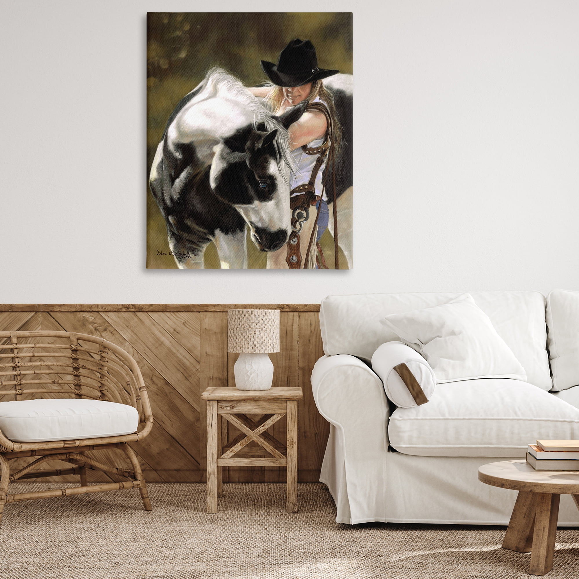 Stupell Industries Cowgirl & Spotted Horse Animals & Insects Painting Gallery Wrapped Canvas Art Print Wall Art, 36 x 48