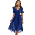 thumbnail image 5 of Qwertyu Boho Dresses for Women 2025 Floral Printed Chiffon Dresses Elegant V Neck Belted Summer Wedding Prom Cocktail Midi Dresses for Women Blue S, 5 of 7