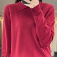 thumbnail image 3 of Juslio Womens Sweaters Pullovers Womens Tops Solid Peak lapel Long Sleeve Knit Wine, 3 of 4