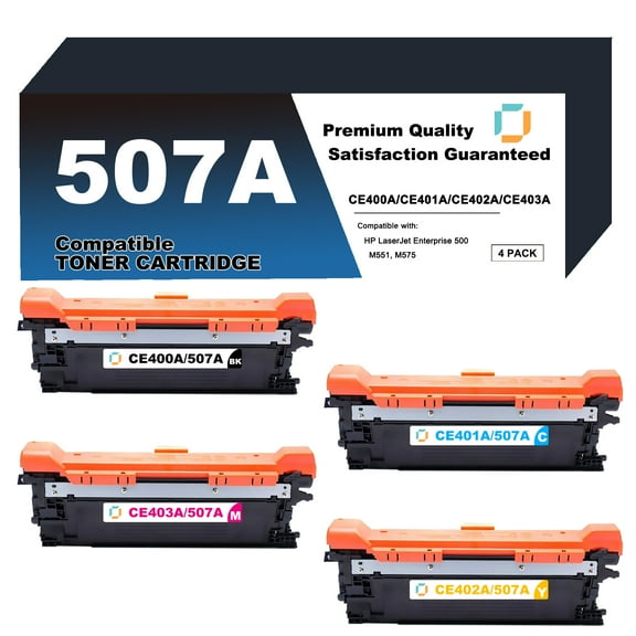 CE400A/401A/402A/403A Toner Cartridge Replacement Compatible for HP 507A 4 Pack to use with LaserJet Enterprise 500 Color M551dn, M551n, M551xh, M575dn, M575f, M575c, M570dn Printer