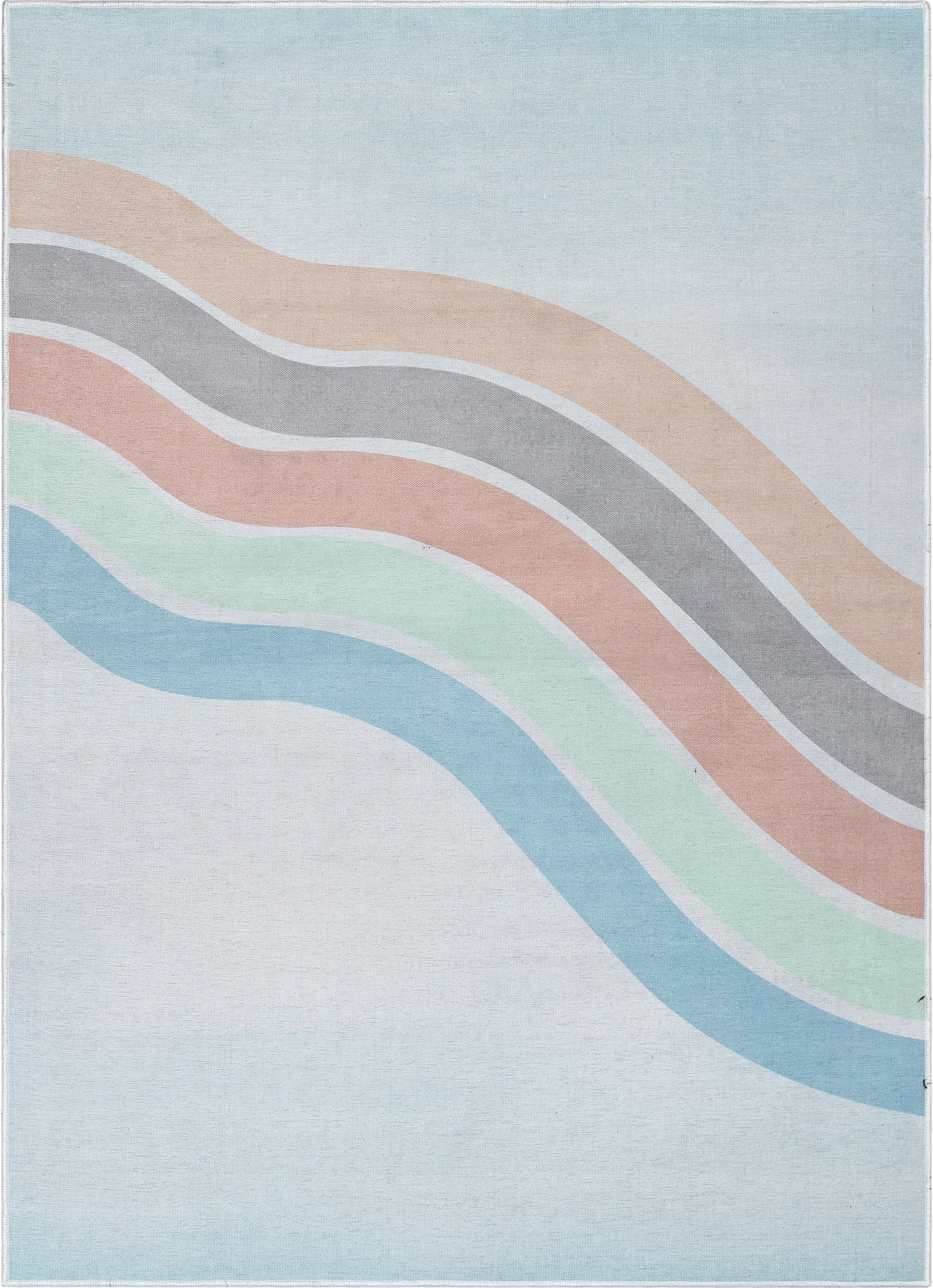 Well Woven Kids Rugs Curved Rainbow Modern Multi Color Printed Distressed Machine Washable 5' x 7' Area Rug