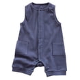 thumbnail image 1 of Zanarzt Baby Boy Bodysuit Baby Rompers Summer Newborn Stretch Solid Color Breathable Cotton with Front Button Closure Cotton Baby Clothes 9-12 Months,Navy, 1 of 6