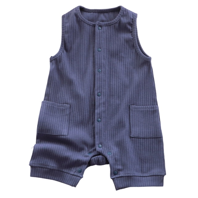 Zanarzt Baby Boy Bodysuit Baby Rompers Summer Newborn Stretch Solid Color Breathable Cotton with Front Button Closure Cotton Baby Clothes 9-12 Months,Navy