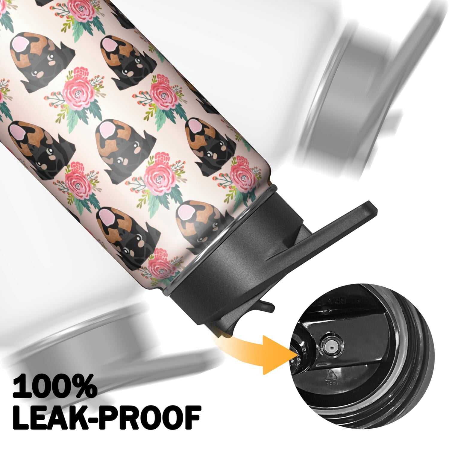 Dog Pattern Insulated Water Bottle - 18/8 Stainless Steel with Paw Print Design, 360° Leakproof Seal & Copper Layer for 26hr Temperature Retention
