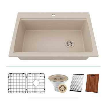 33" x 22" Workstation Kitchen Sink, Quartz Kitchen Sink, Single Bowl Sink, Drop-in Sink, Granite Kitchen Sink, Galaxy Beige Kitchen Sink, with Accessories by Lexicon Platinum LP-750TM-B