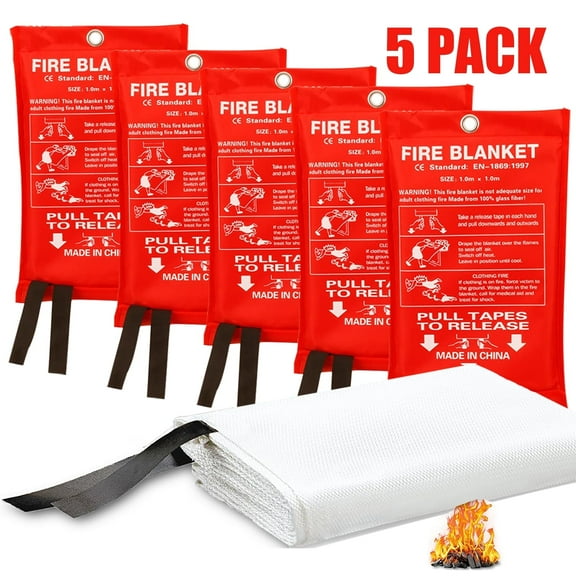 DEIKAL Emergency Fire Blanket - 5 Pack, 40” x 40” Fireproof Fiberglass Blanket for Home Safety, Swift, Safe Protection for Your Home & Kitchen