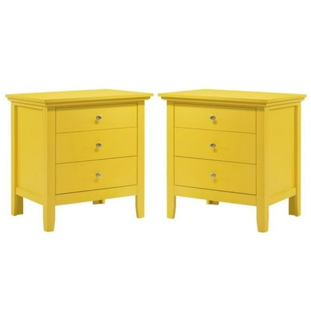 Home Square 2 Piece Solid Wood Nightstand Set with 3 Drawer in Yellow