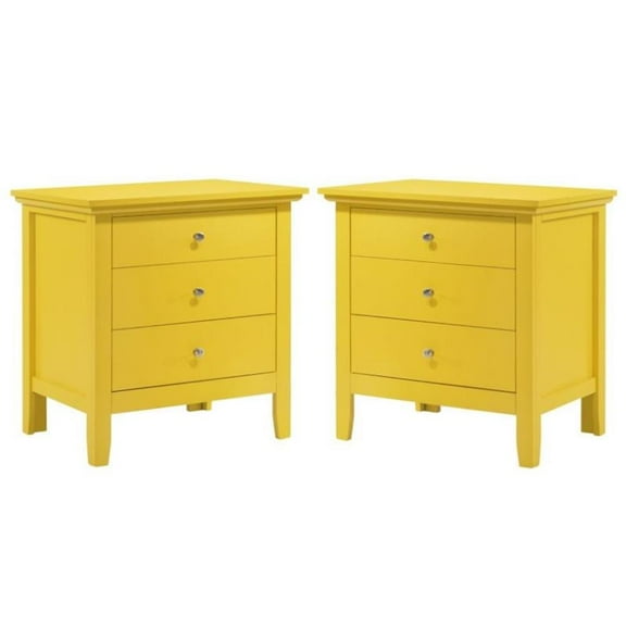 Home Square 2 Piece Solid Wood Nightstand Set with 3 Drawer in Yellow