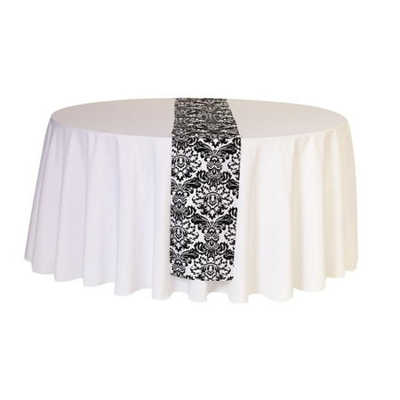 Your Chair Covers - 12 x 108 inch Damask Table Runner White and Black for Wedding, Party, Birthday, Patio, etc.
