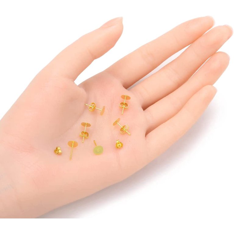 100pcs Hypoallergenic Earring Posts Gold Plated Brass Stud