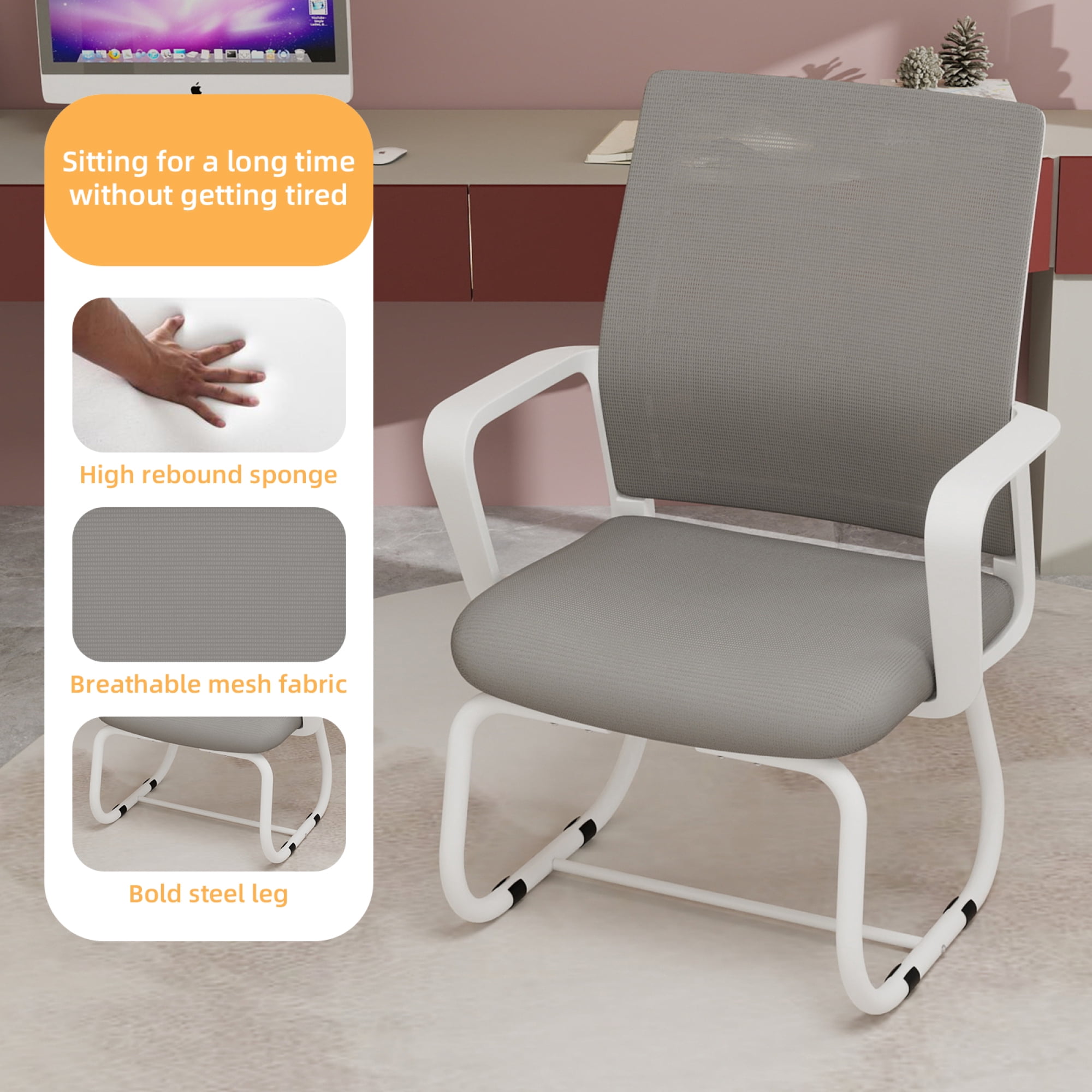 Leumius Ergonomic Mesh Back Office Chair,Home Office Desk Chairs with Back Support,Computer Chair with Arms for Home Office,White+Gray