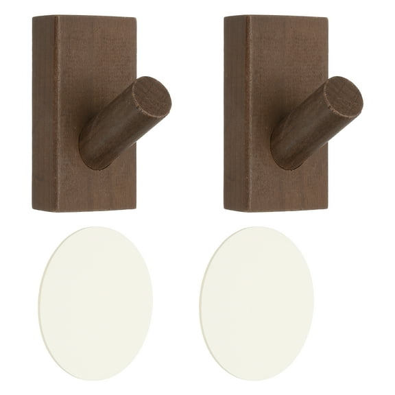 2 Pack Walnut Wood Wall Hooks, Square Coat Hooks Wall Mounted or Self-Adhesive, for Hanging Towels, Hats, Clothes, Bags, Suitable for Entrance, Bedroom, Kitchen