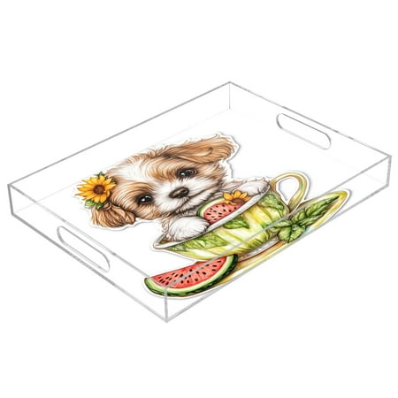 

Acrylic Tray 15.7*11.8*1.9 Inch Transparent Tray Food Tray Tea Cup Tray Serving Trays Cosmetics Storage Kitchen Table Bathroom Sundry Storage Teacup Cute Puppy