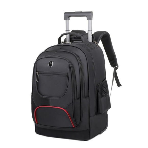Bunblic Rolling Backpack Casual Daypack Telescoping Handle College Rucksack Laptop Bag with Wheels for Adults Work School Black