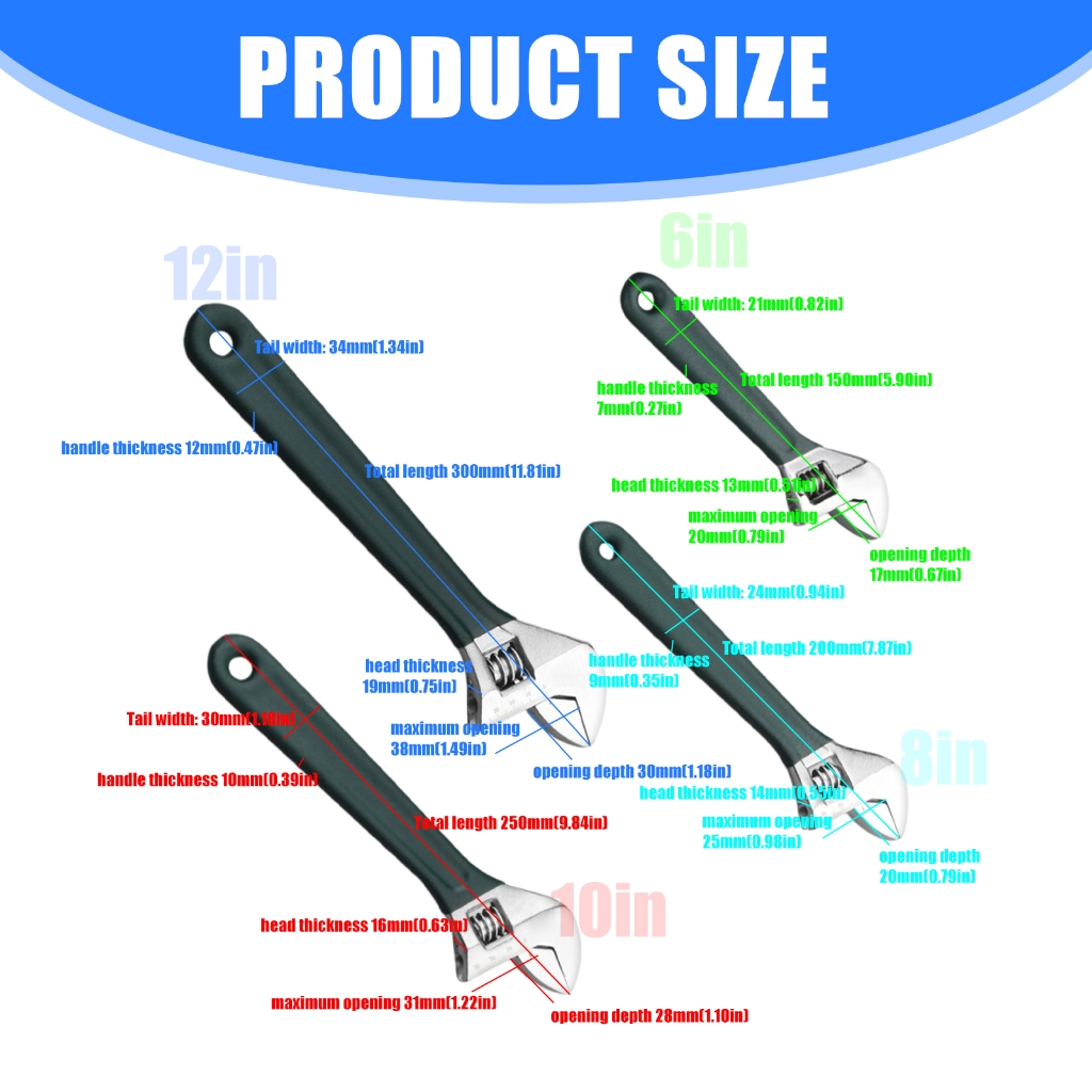 4Pcs Adjustable Wrench Universal Spanner Mechanical Workshop Hand Repair Tool