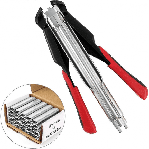 Automatic Plier Fence Stapler, C Type Clip Fastener Tool with 2500 Pieces Galvanized Rings for Animal Fence Cages Car Pads