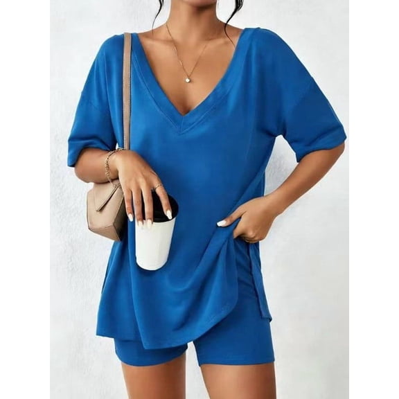 Blmnix Womens Pajama Sets Summer Pajamas Sleepwear Sets Bamboo Pajamas Short Pajama V-Neck Short Sleeve Slim-Leg Green Cropped Womens Pajama Sets Shorts,L