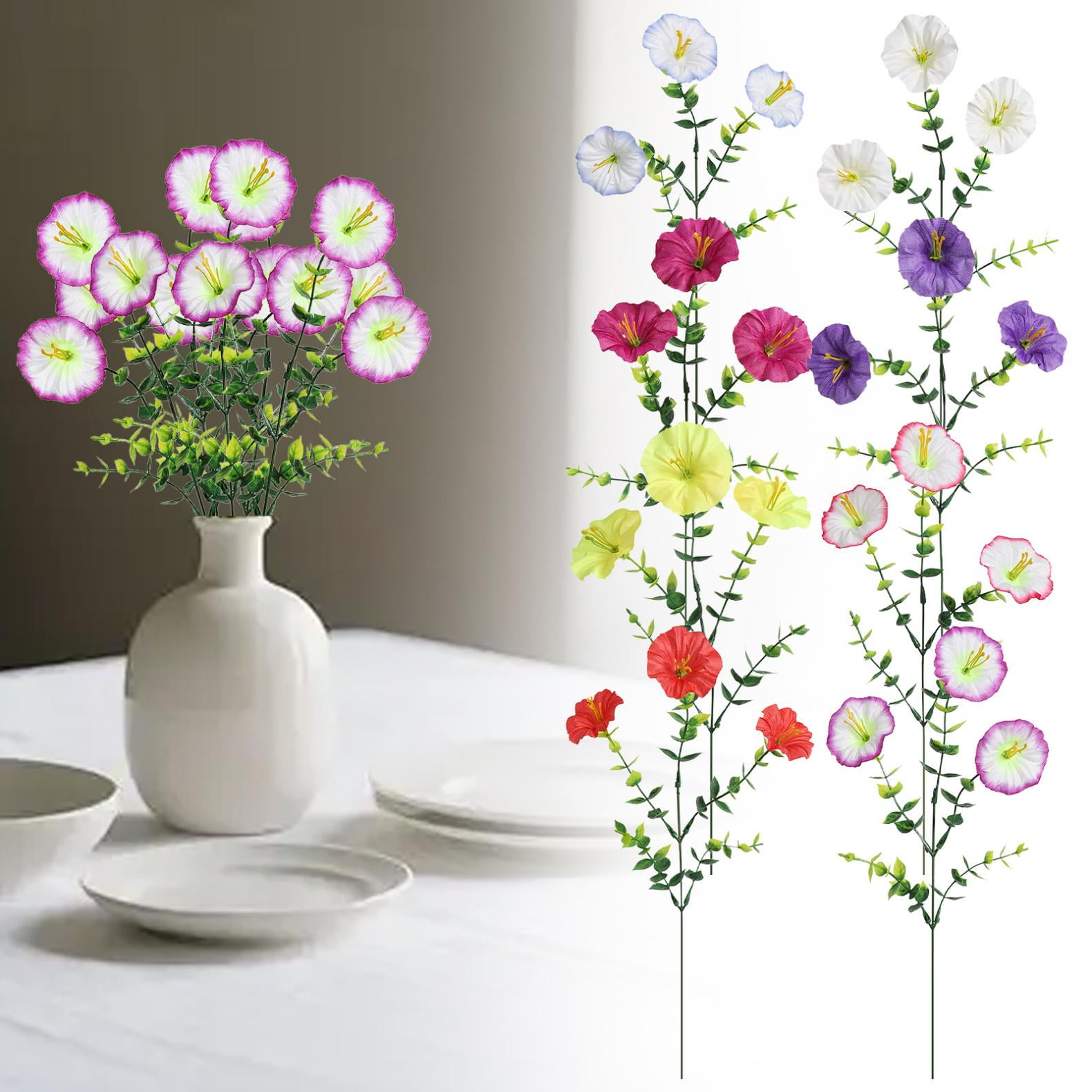 Xingjin Yellow Artificial Morning Glory Flowers for Outdoors UV Resistant Faux Flowers for Planter Front Door Porch Patio Yard Decor Realistic 1 Pack