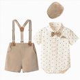 thumbnail image 2 of 9-12 Months Infant Baby Boy Formal Suit 3Pcs Short Sleeve Romper Tops + Suspender Shorts + Hat 6 9 12 18 24 Months Kids Gentleman Wedding Pant Suits Infant Gentleman Outfits,Blue, 2 of 8