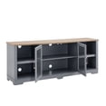 thumbnail image 6 of PORKISS TV Stand for TVs up to 80", Modern Entertainment Center with Open Shelves, Large Farmhouse TV Console with Glass Door Cabinets, Classical Media Console for Living Room, Light Blue/Oak, 6 of 11