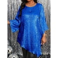 thumbnail image 3 of Women'S 2025 Plus Size Loose Round Neck Nine-Point Sleeve Irregular Hem Tops Dark Blue XXXL, 3 of 6