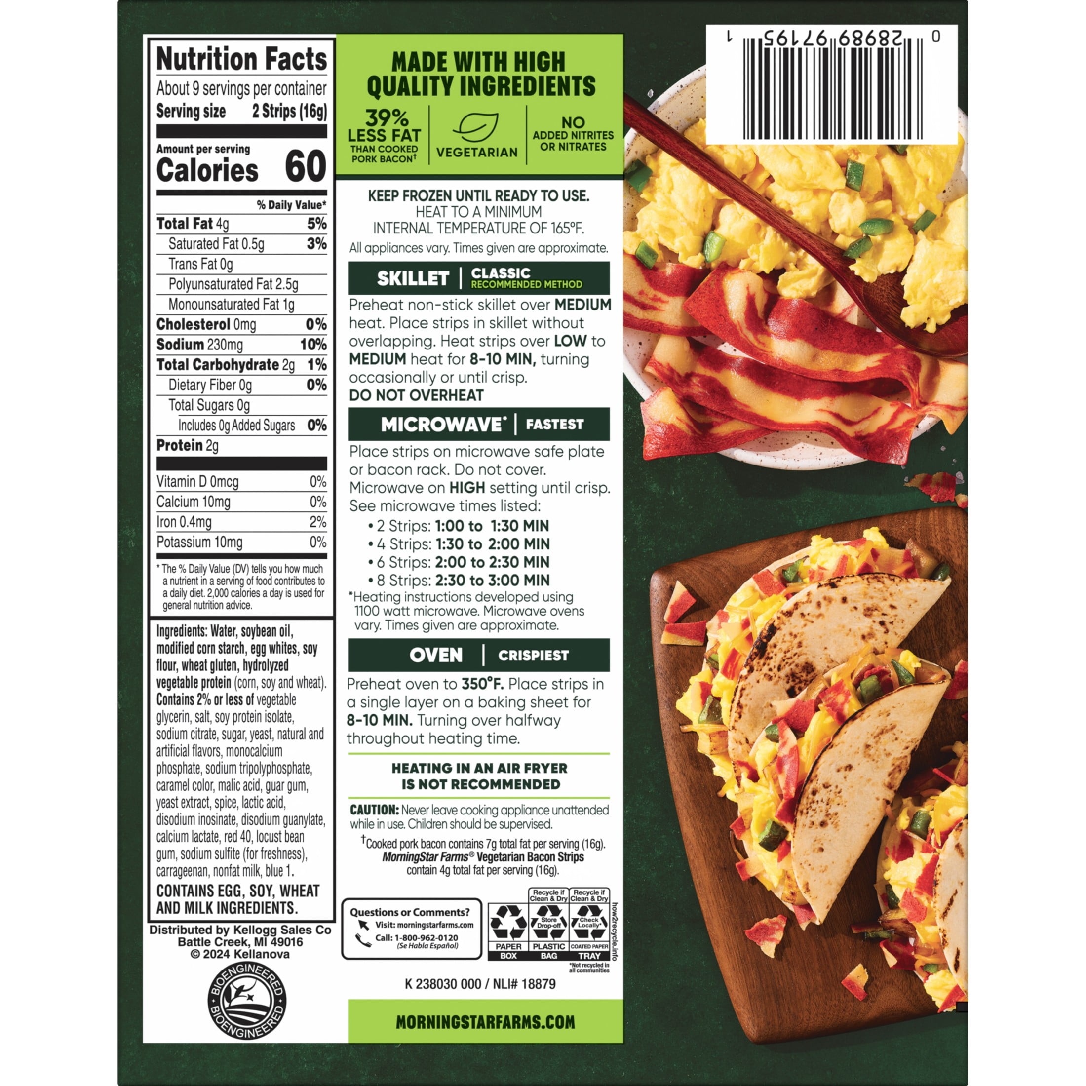 MorningStar Farms Veggie Breakfast Original Meatless Bacon Strips, Vegetarian Meat, 5.25 oz Box