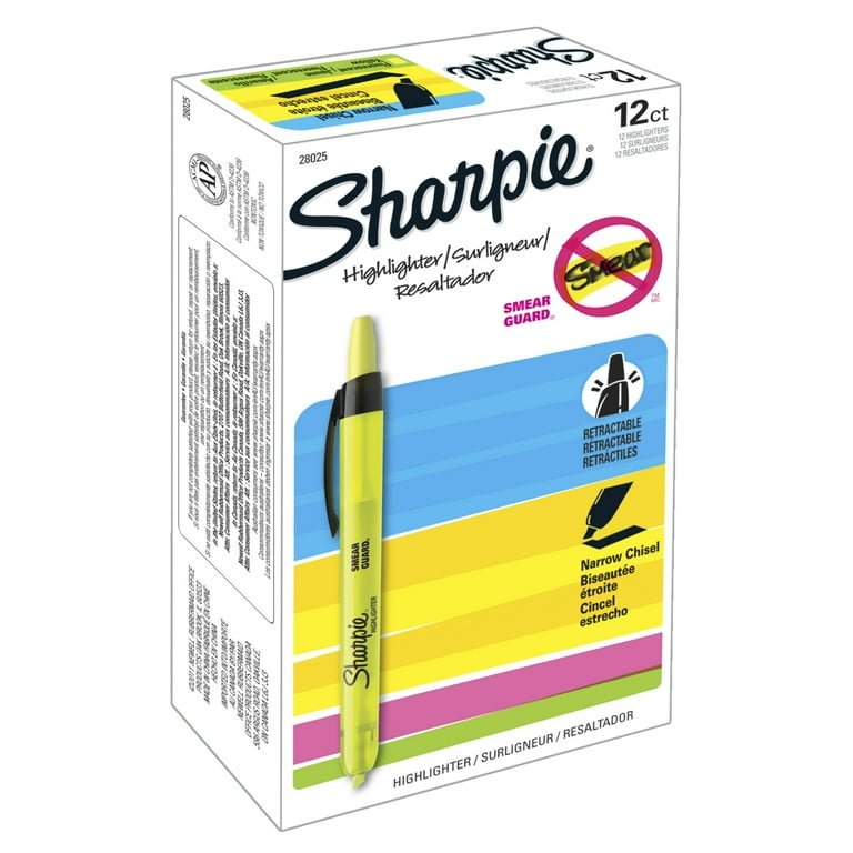 Sharpie Retractable Highlighters Chisel Tip Fluorescent Yellow 12 Count