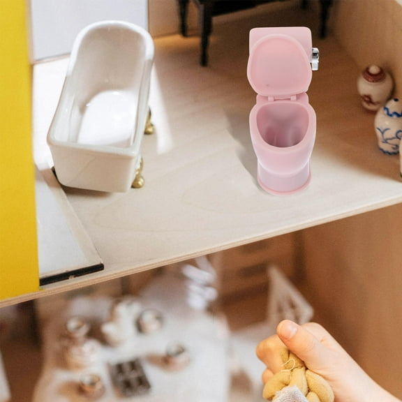 HONMEET 1Pcs Miniature Bathroom Prop Pink Mini Toilet For Dollhouse Accessories Realistic Design 6.0x5.5x3.1in