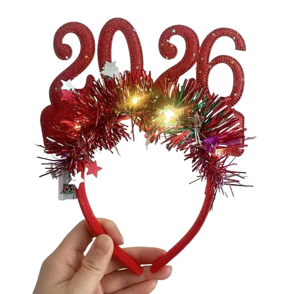 bestolf 2026 New Year Hairband Glitter-Coated Headband Sparkling Numbers Design Hair Hoop Festive Hair Accessory