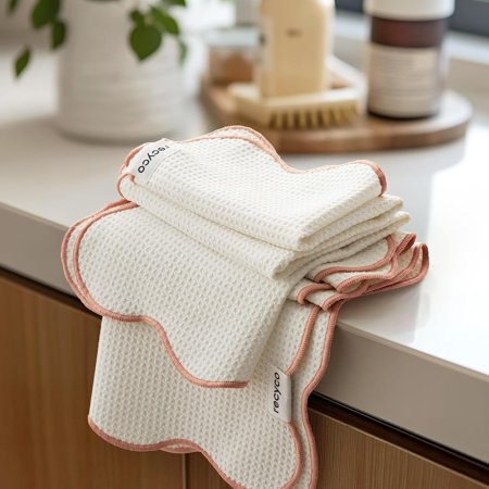 FRKSMD-Waffle Kitchen Towel Set of 2 - Quick Dry Microfiber Sustainable Dish Towels - Ultra Absorbent Reusable Cleaning Tea Towels - Lightweight Hand Towels 16201dx 28201d Coral Pink