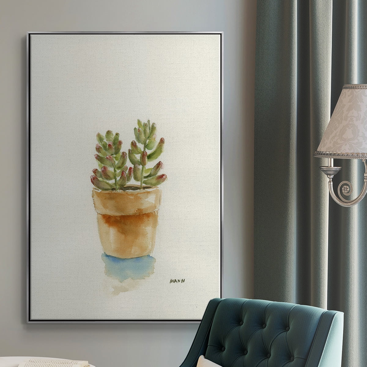 Succulent III Framed Premium Gallery Wrapped Canvas - Ready to Hang - 25 x 37 - Silver Floating Frame