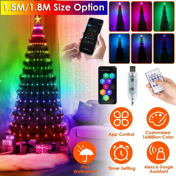 Moclever 4.9ft Christmas Tree with Lights 166Pcs LED Lights Remote App Control IP65 Waterproof for Indoor Outdoor Decor, Green