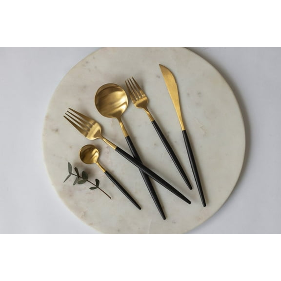 GENOA 5-Piece Matte Gold & Black Flatware Set | Modern Stainless Steel