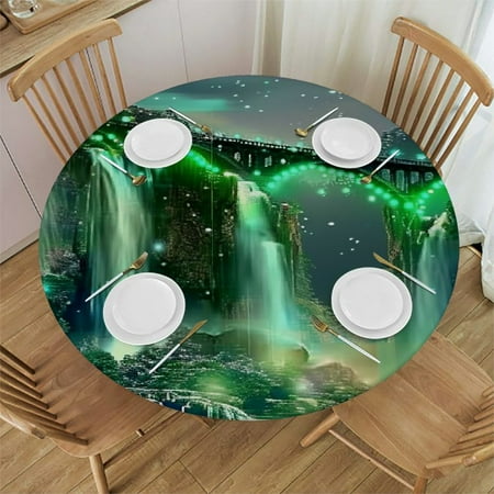 

Autua Waterfall Bridge Stars Round Table Cover Stain Resistant & Washable for Indoor Outdoor Dining Wedding Parties 100% Polyester Table Cloth for Picnic Farmhouse 38 -42