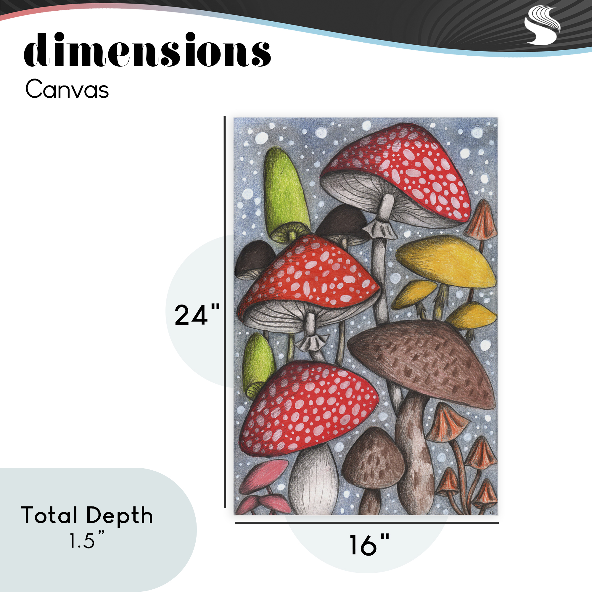Sketched Magical Mushrooms Canvas Wall Art, design by Cecilia Battaini