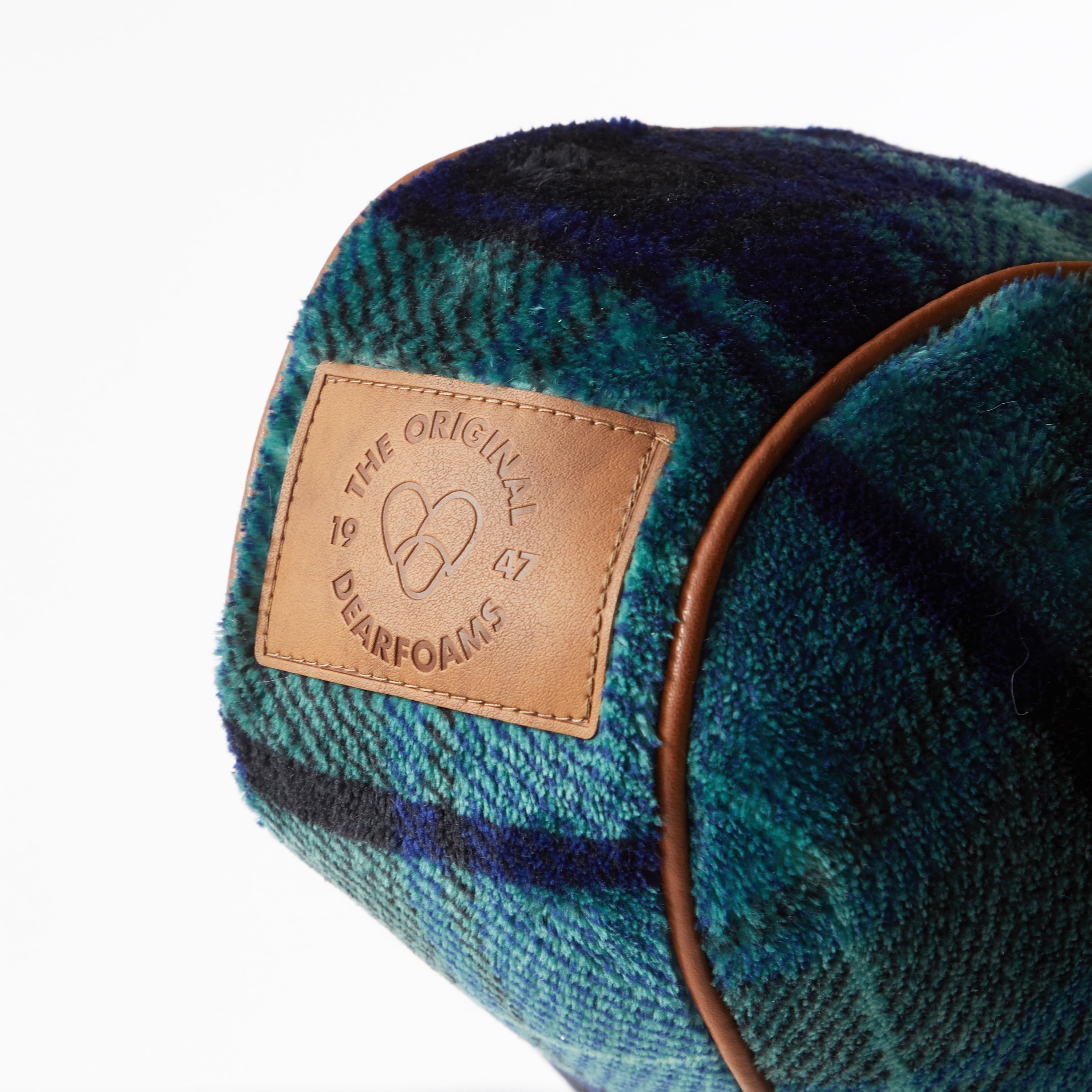 Dearfoams Backrest with Leather Piping, Navy Plaid