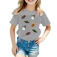 thumbnail image 4 of Tisuna Halloween Girls Tops Child Ghost Print Short Sleeve Crew Neck Tops Comfortable Soft Kids Daily Wear Grey 7-8 Years, 4 of 4