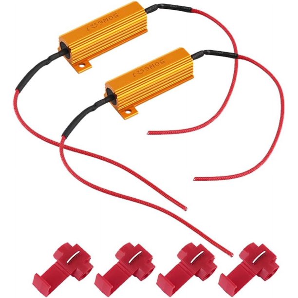 Paquete de 2 resistencias de carga de 50 W y 6 ohmios para intermitentes LED o luces de matrícula o luces de circulación diurna (Fix Hyper Flash & Warning) con 4 clips de cable rápidos