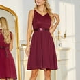 thumbnail image 3 of SWSMCLT Women's Midi Dresses Summer Dress Semi Formal Evening Gown Prom Vintage A Line Ruched V Neck Party Burgundy Small, 3 of 4