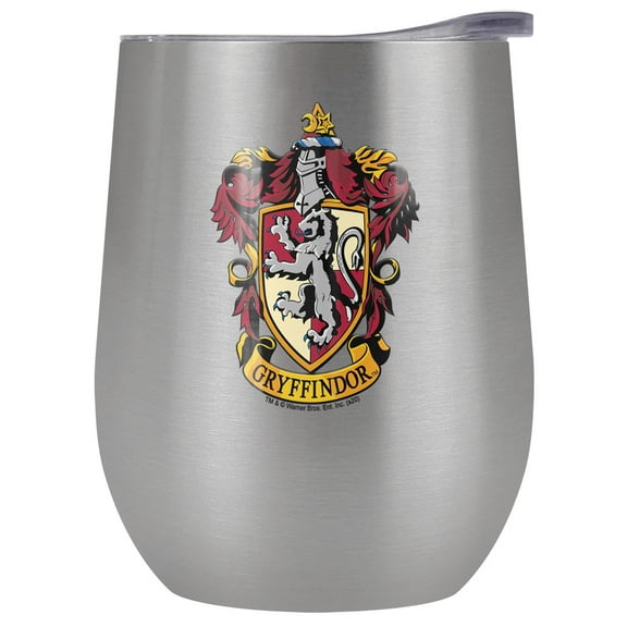 Harry Potter Official Gryffindor Crest 12 oz Stemless Tumbler, Stainless Steel Travel Cup|Lake Tumbler|Insulated with Leak Resistant Slide-Lock Lid, Stainless Steel