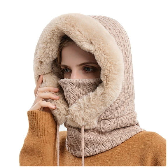 JINMGG Womens Plus Size Clearance $5 Fashion Women Casual Scarf Plush Pullover Cap Windproof Warm Face Mask Weave Hat