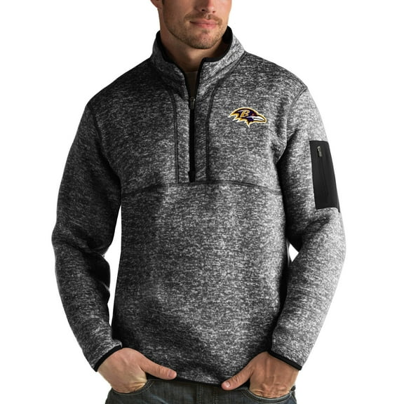 Men's Antigua Heather Black Baltimore Ravens Fortune Quarter-Zip Pullover Jacket