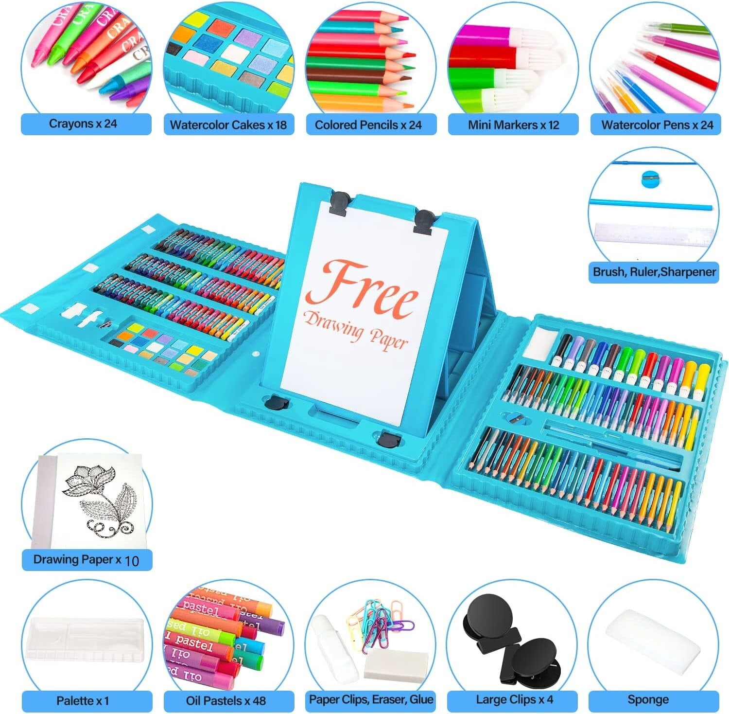 208 Pcs Art and Craft Supplies Colored Pencils - School Supplies Kit Painting Drawing Sketching Coloring Teens Girls Boys Kids Ages 6 7 8 9 10 11 12 Years Old with Oil Pastels Crayons