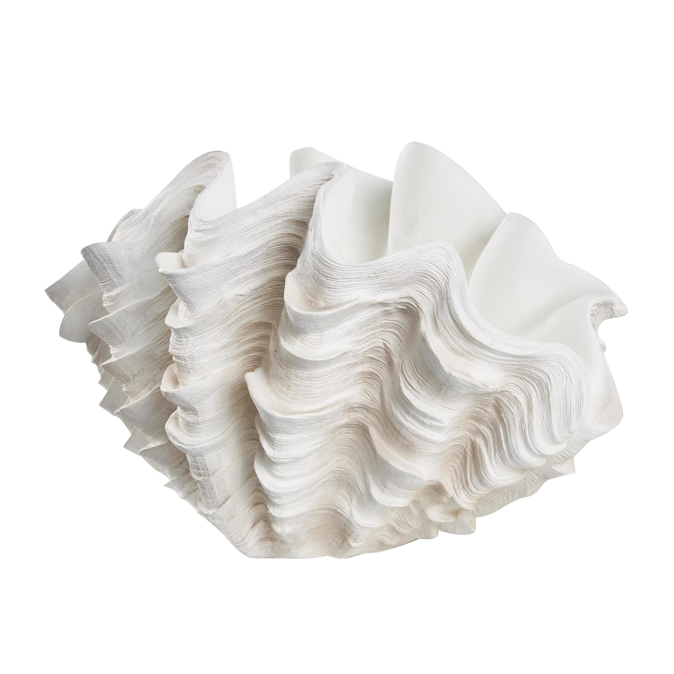 19" x 11" Cream Resin Textured Shell Sculpture, by DecMode