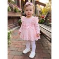 thumbnail image 3 of Cjfdfy Newborn Baby Girls Lace Dress Fall Clothes Bodysuit Ruffle Long Sleeve Floral Lace Romper Dress And Bow Headband Infant Cute Coming Home Outfit Fall Winter Outfit 0-18 Months, 3 of 9