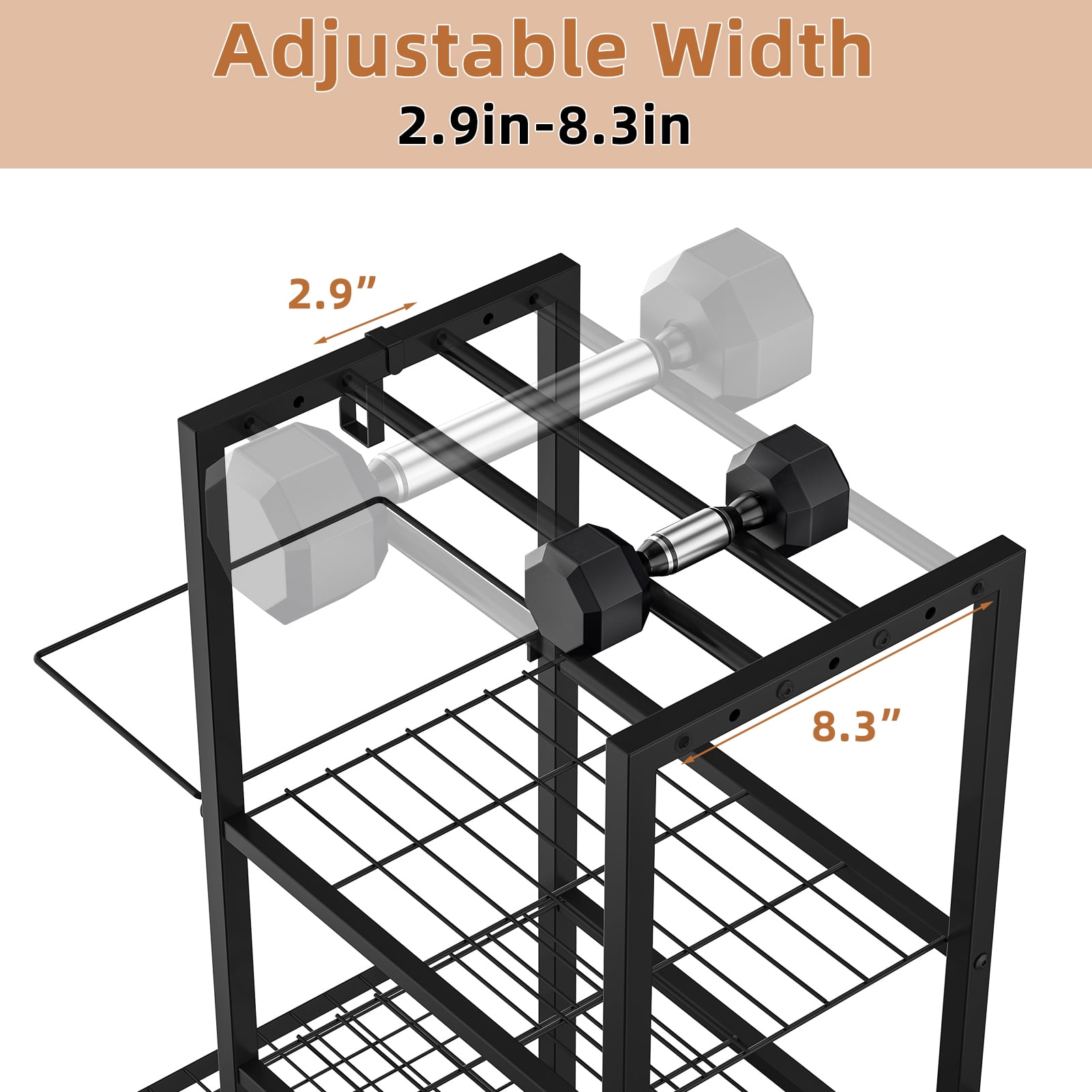 Home Gym Storage, Rack with Wheels, Adjustable Dumbbell Storage Yoga Mat Organizer, Multi-Purpose Fitness Equipment Stand